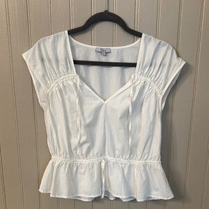 Rails White Peplum Blouse with Puff Sleeves